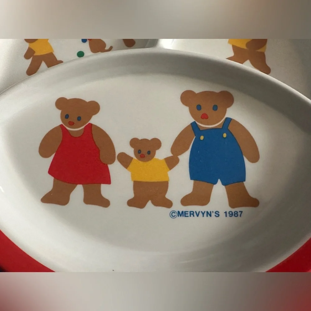 Vintage Mervyn’s 1987 Melamine Child’s divided dinner plate Bears girls boys - Picture 5 of 7